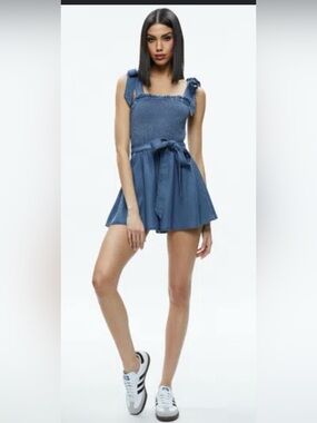 Alice + Olivia Blue Smocked Tie-Waist Romper size 4 -Worn once for about an hour